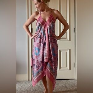 Chic Asymmetrical Pink Patterned Tunic